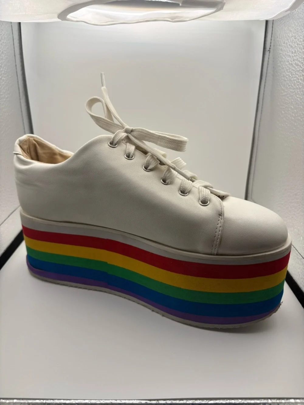 Hot Topic White With Rainbow Sole Platform Sneakers‎
